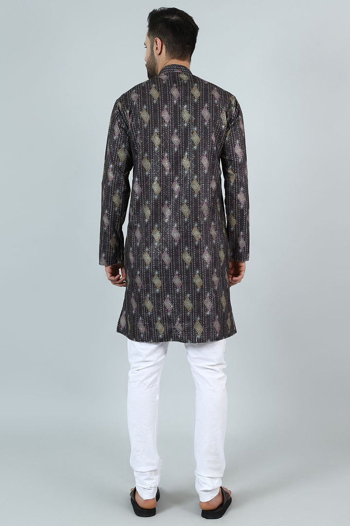 Digital Print Cotton Silk Brown Kurta Pyjama