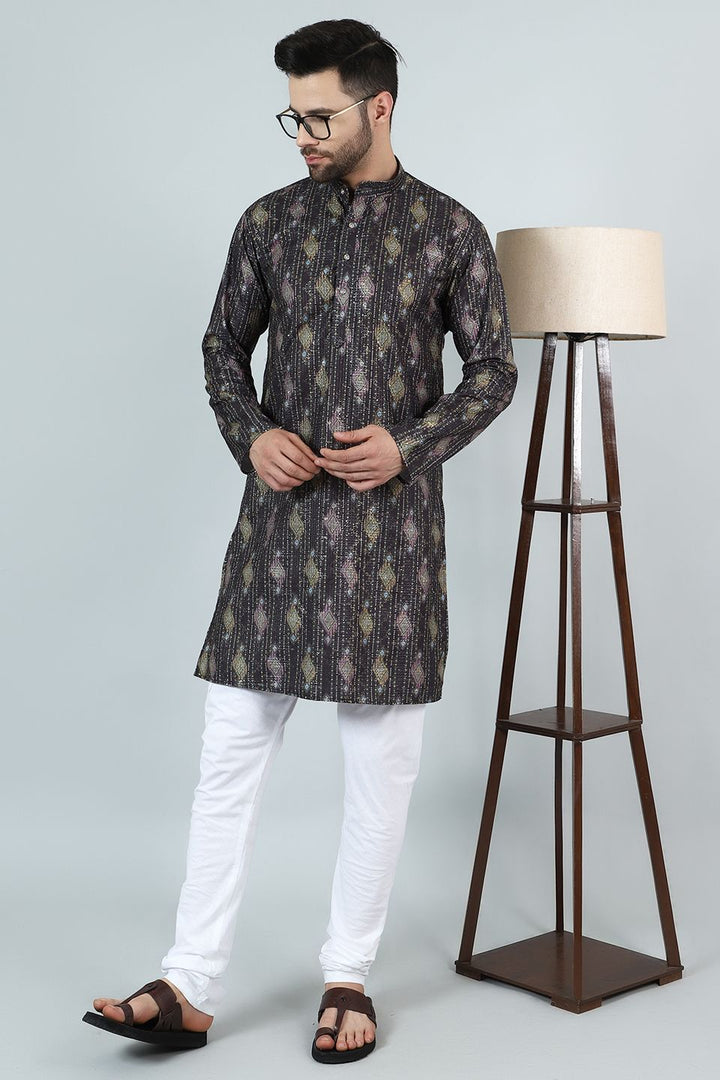 Digital Print Cotton Silk Brown Kurta Pyjama