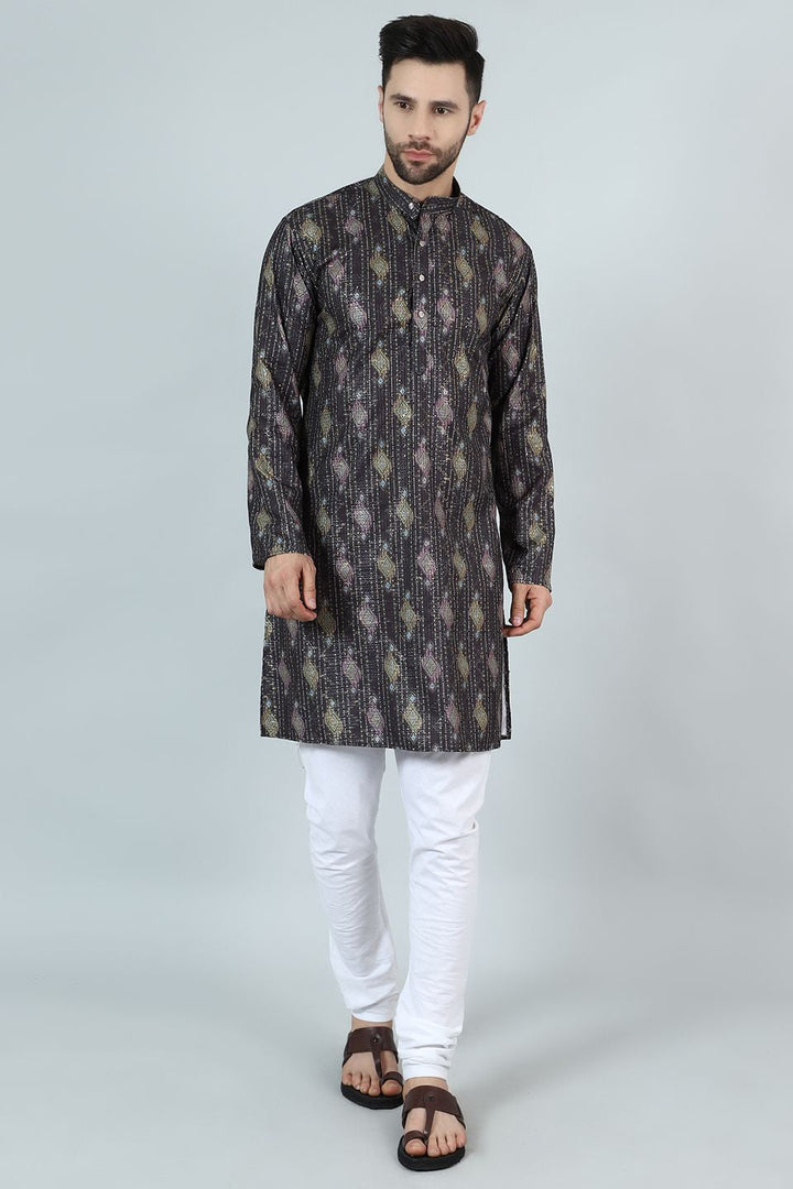 Digital Print Cotton Silk Brown Kurta Pyjama