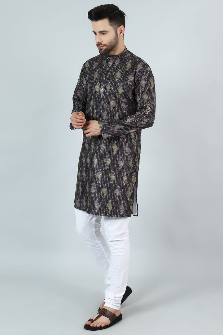 Digital Print Cotton Silk Brown Kurta Pyjama