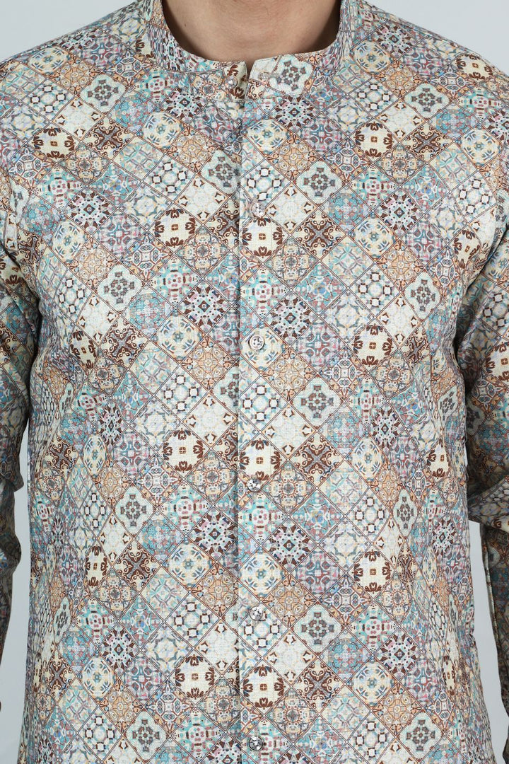 Digital Print Cotton Silk Grey Kurta Dhoti