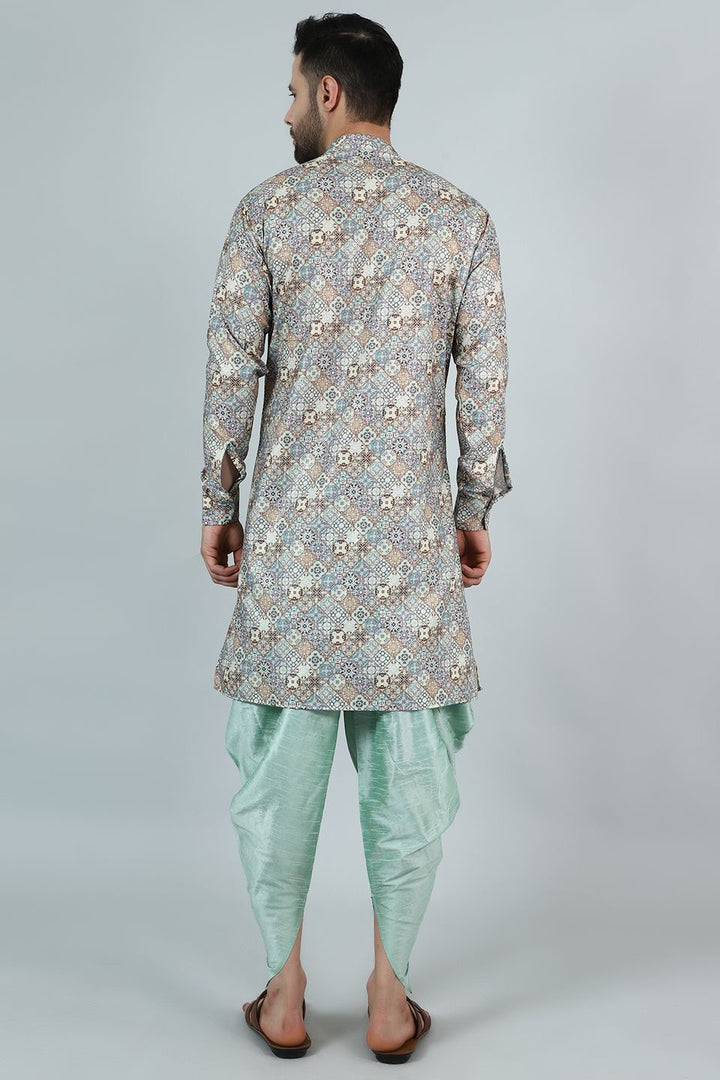 Digital Print Cotton Silk Grey Kurta Dhoti