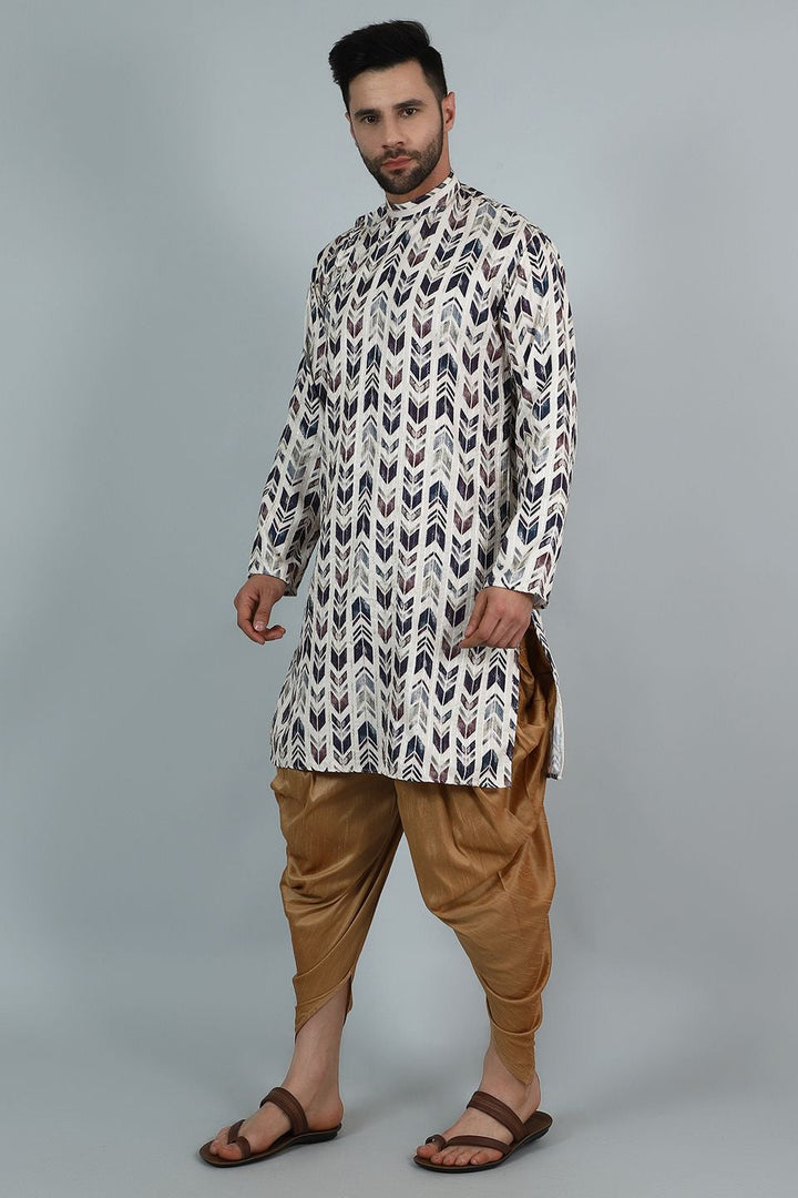 Digital Print Cotton Silk White Kurta Dhoti