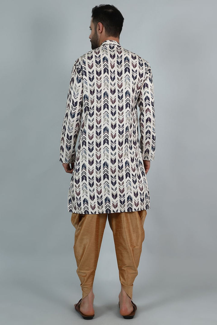 Digital Print Cotton Silk White Kurta Dhoti