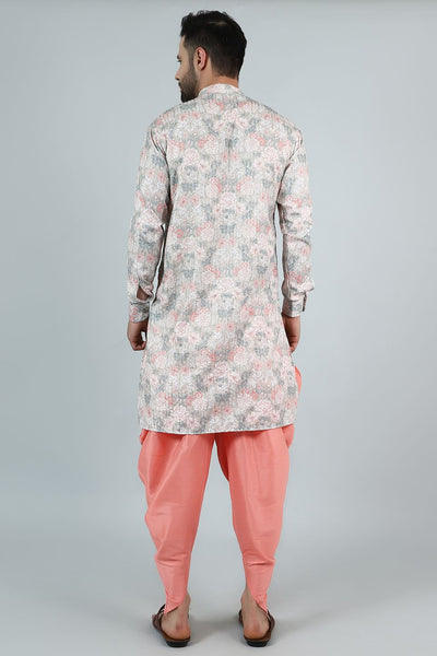 Digital Print Cotton Silk Pink Kurta Dhoti