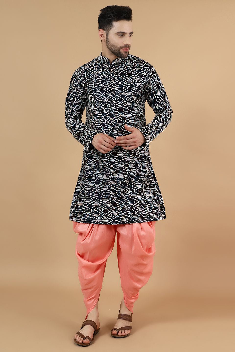 Digital Print Cotton Silk Multicolored Kurta Dhoti