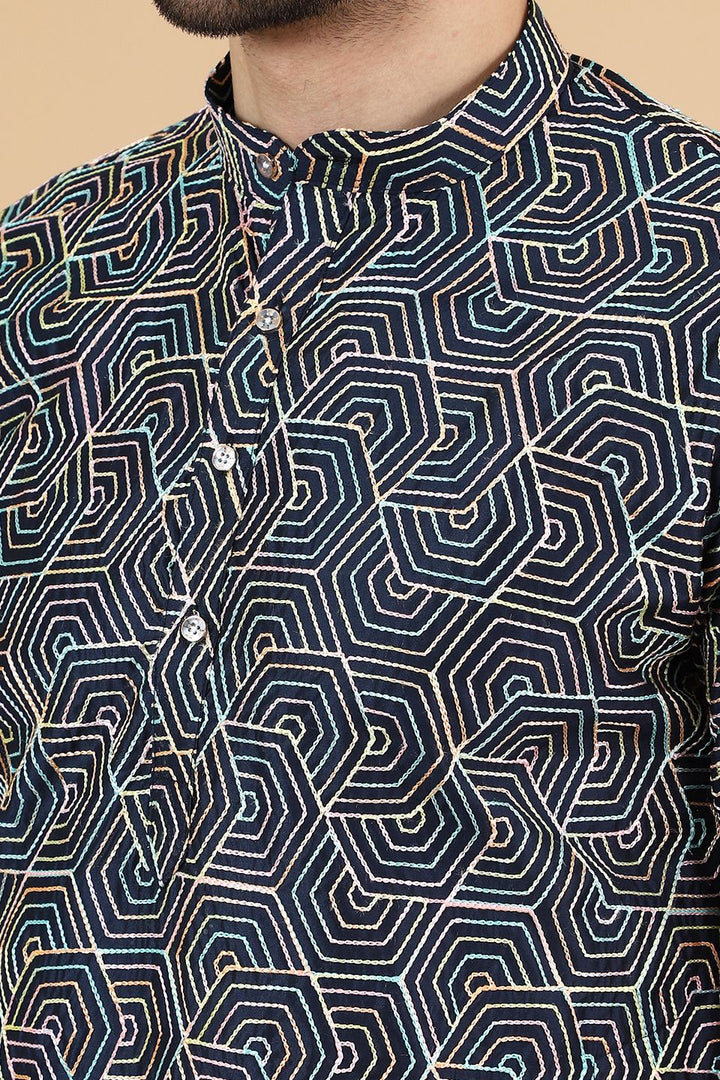 Digital Print Cotton Silk Multicolored Kurta Dhoti