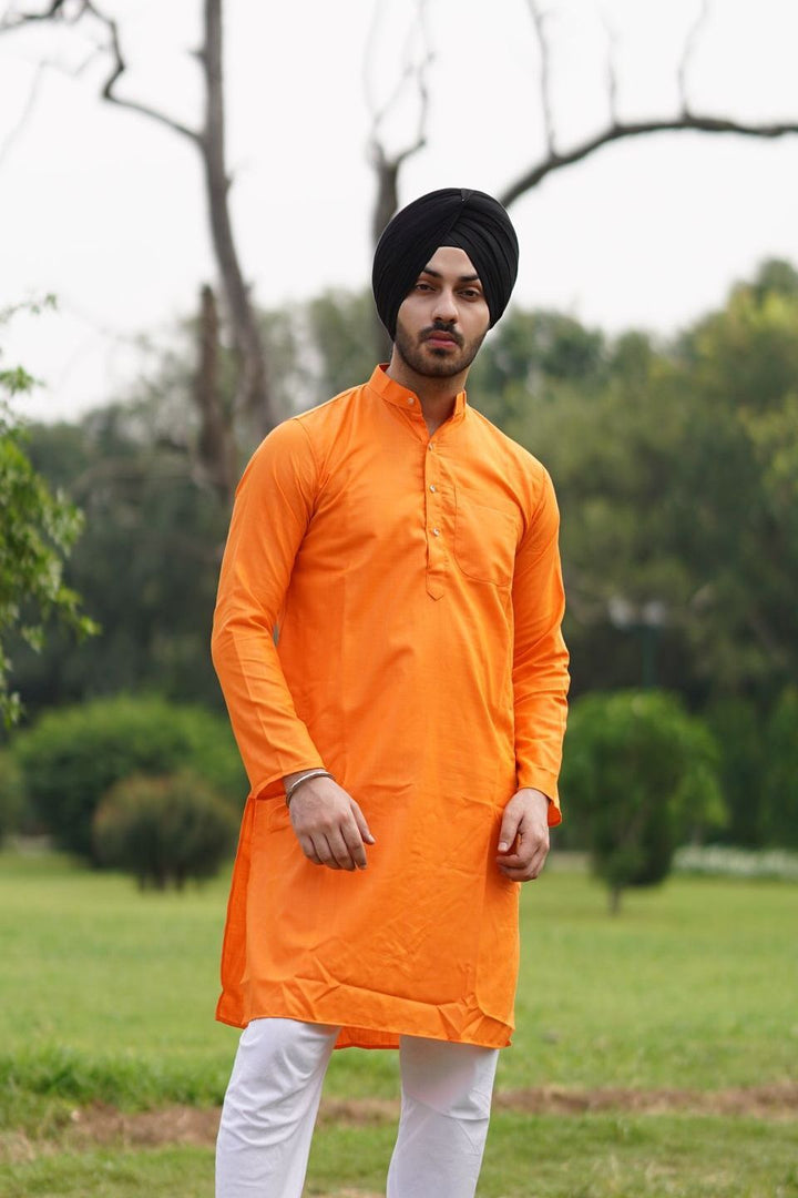 Cotton Silk Orange Kurta Pyjama