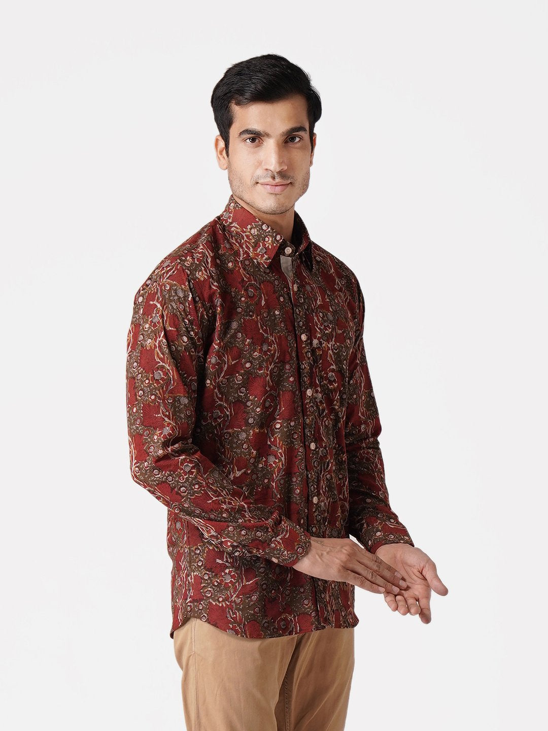 Jaipur 100% Cotton Red Floral Full Shirt