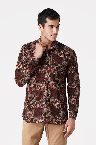 Jaipur 100% Cotton Maroon Floral Full Shirt