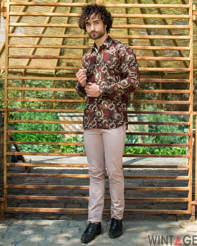 Jaipur 100% Cotton Maroon Floral Full Shirt