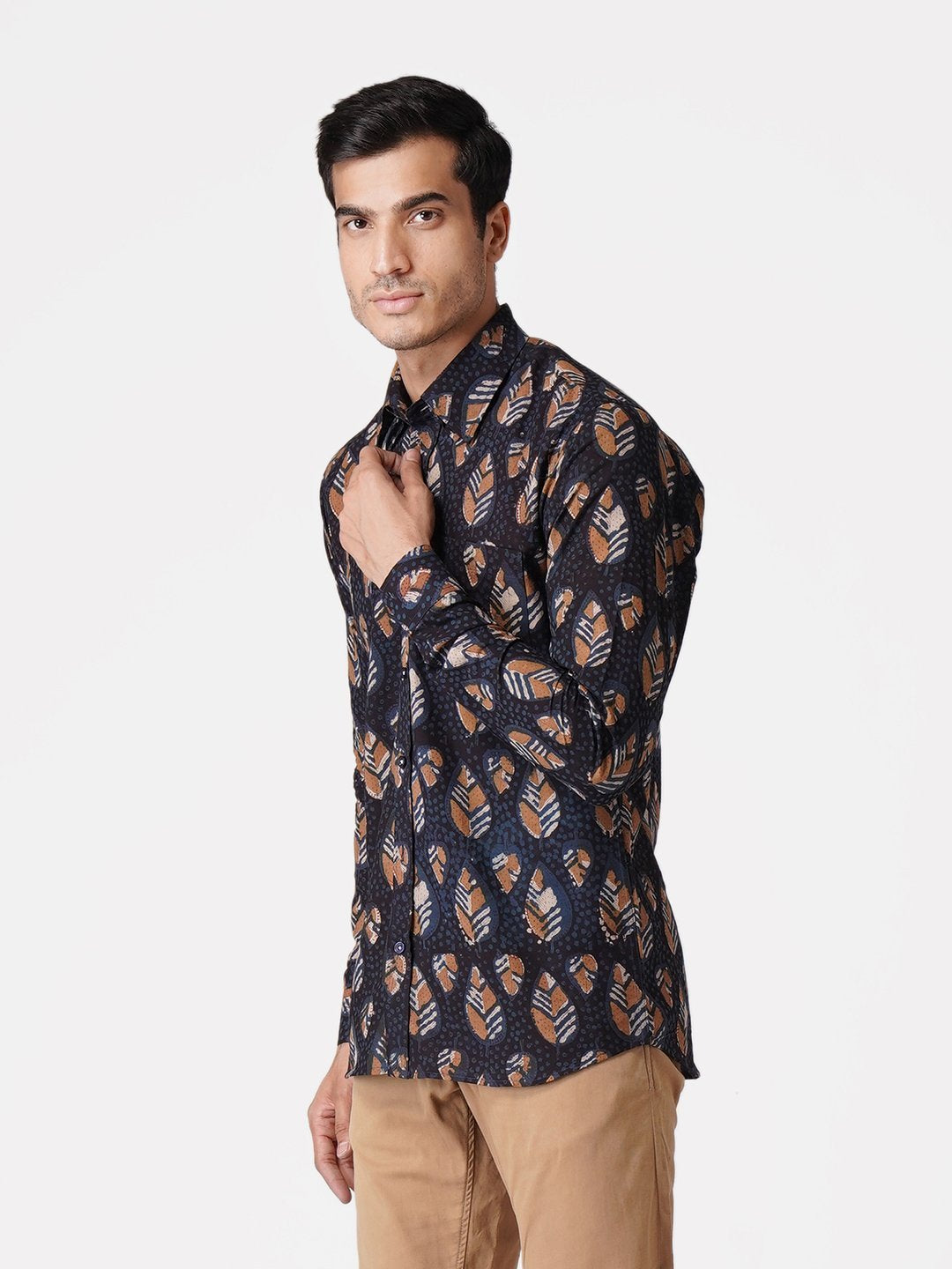 WINTAGE Men's Jaipur Cotton Tropical Hawaiian Batik Casual Shirt: Black