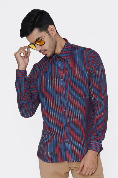 Jaipur 100% Cotton Dark Blue Striped Shirt