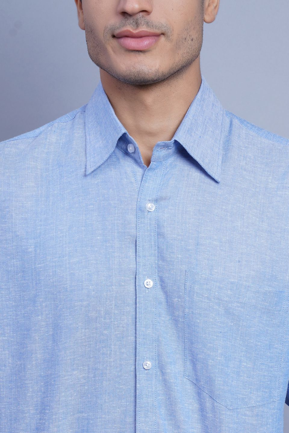 WINTAGE Men's Linen Casual Shirt: Blue 1