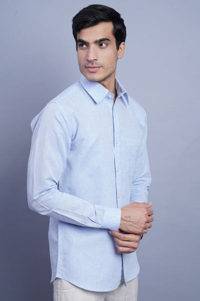 WINTAGE Men's Linen Casual Shirt: Light Blue