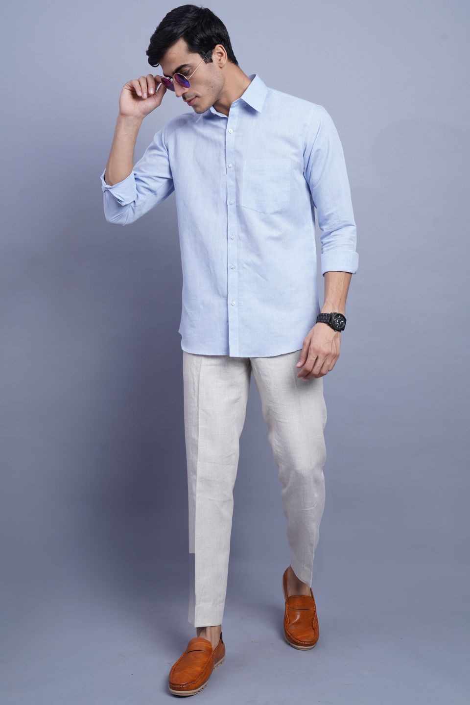 Linen Cotton Light Blue Shirt