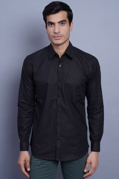 WINTAGE Men's Linen Casual Shirt: Black