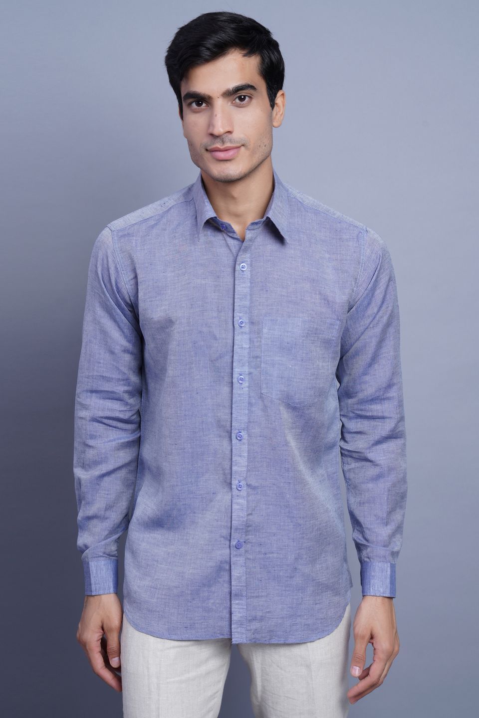 WINTAGE Men's Linen Casual Shirt: Blue