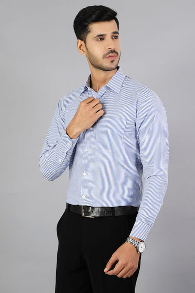 100% Premium Cotton Blue Stripe Shirt