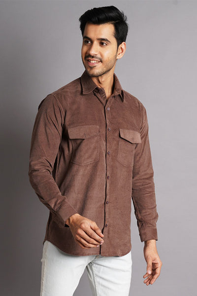 Corduroy Cotton Brown Solid Shirt