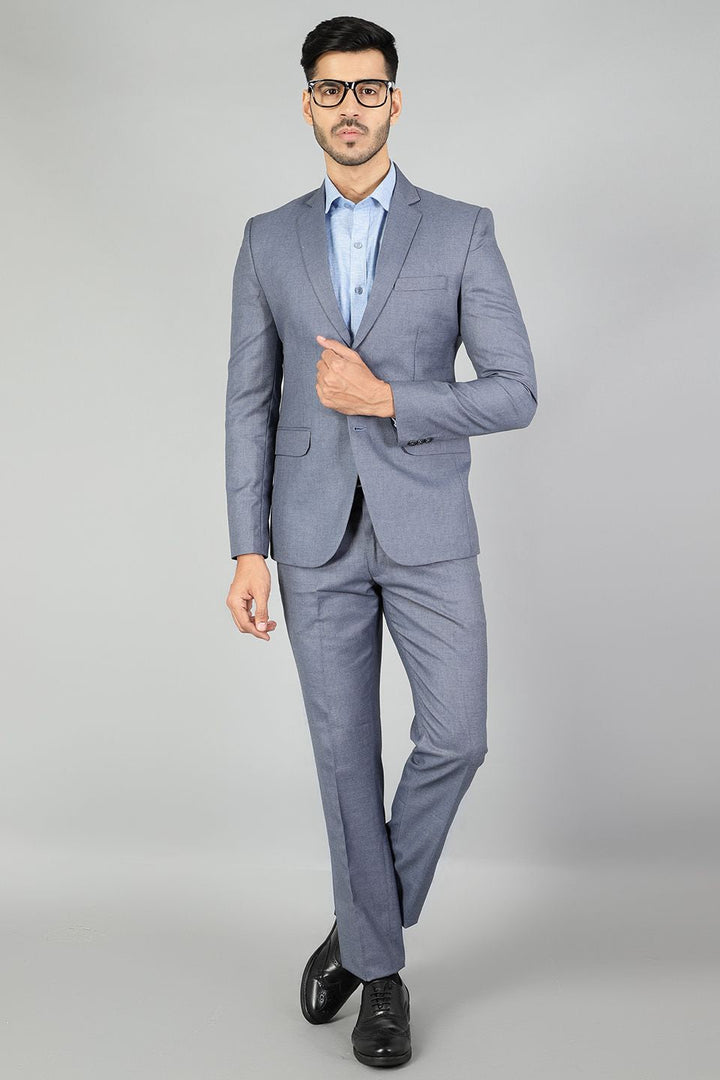 Polyester Cotton Plain Blue Suit