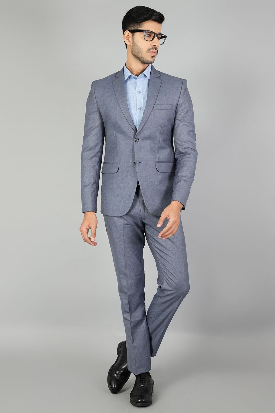 Polyester Cotton Plain Blue Suit