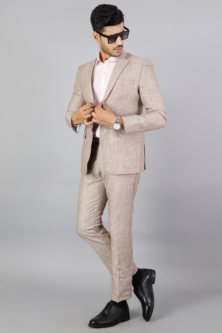 Men Linen Brown 2 Piece Suit