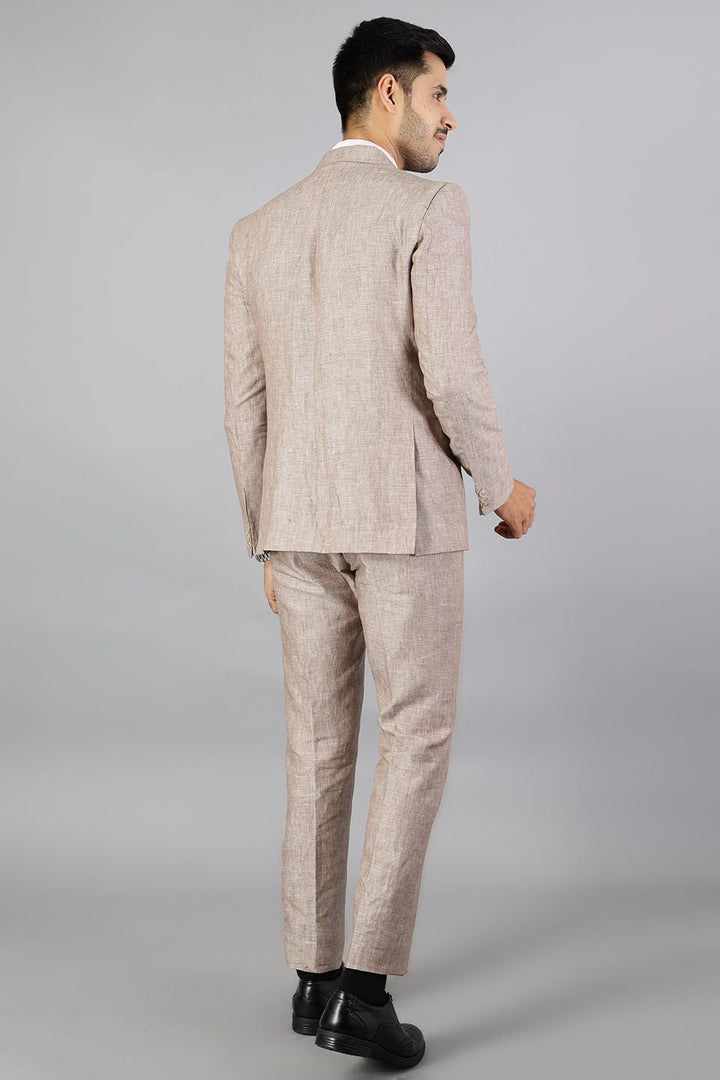 Men Linen Brown 2 Piece Suit