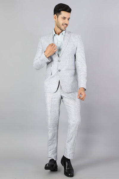 Philocaly - Grey 100% Linen Plain Flinter Blazer And Trouser Set For Men