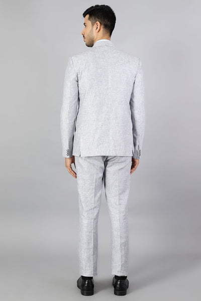 Men Linen Silver 2 Piece Suit