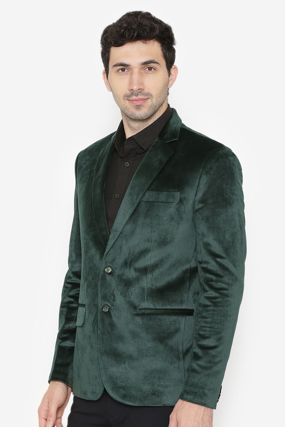 Wintage Men's Cotton Velvet Solid Party Blazer : Green