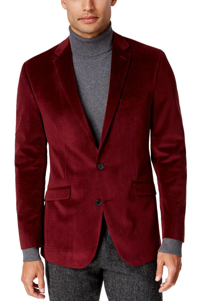 Wintage Men's Velvet Two Buttoned Notch Lapel Party Maroon