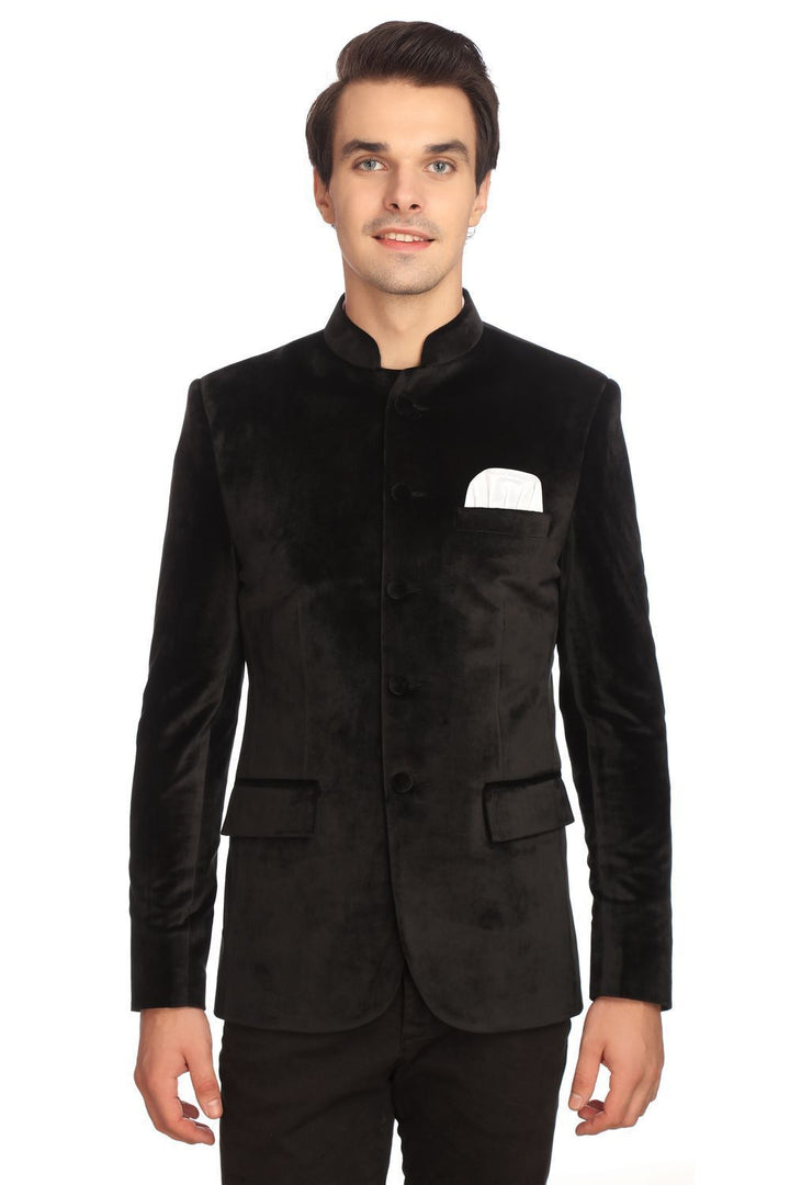 Dust-Free Cotton Velvet Black Bandhgala