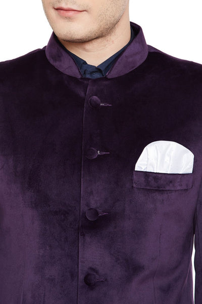 Dust-Free Cotton Velvet Purple Bandhgala