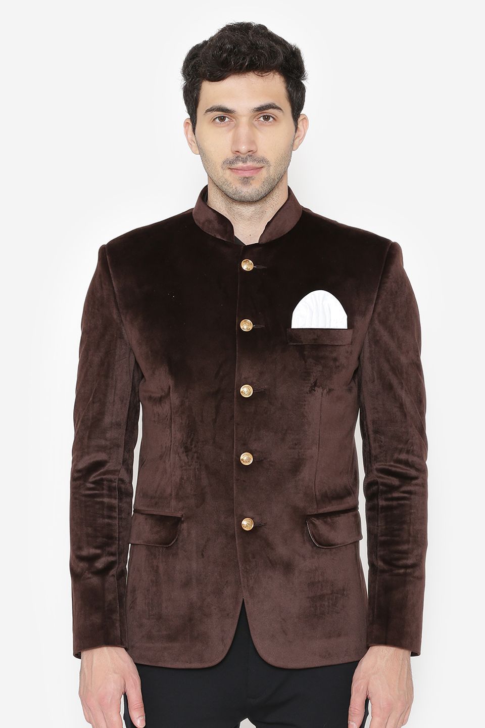 Cotton Velvet Brown Bandhgala