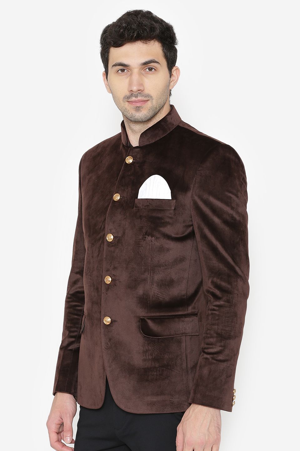 Cotton Velvet Brown Bandhgala