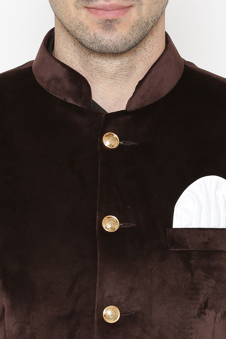 Cotton Velvet Brown Bandhgala