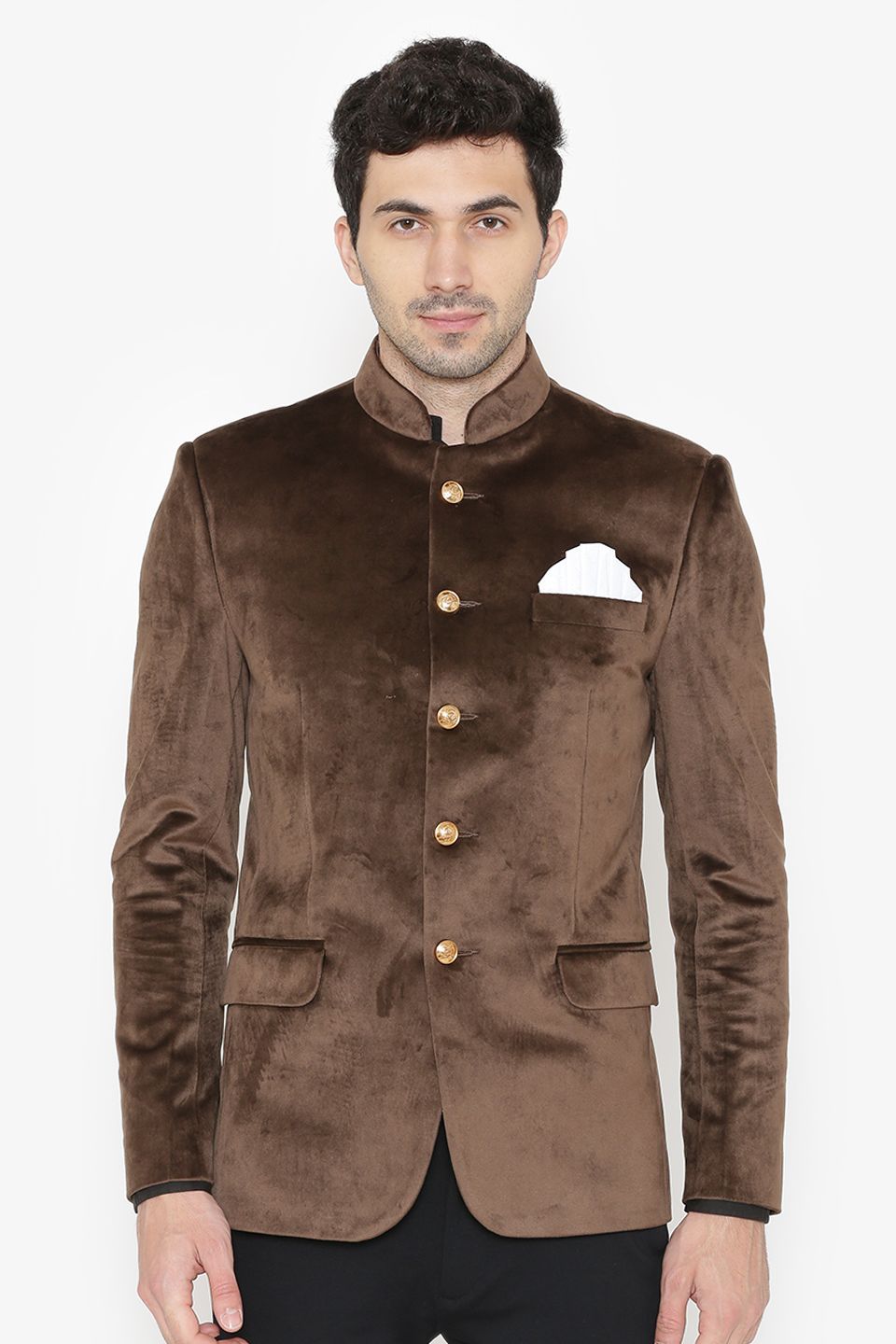 Cotton Velvet Brown Bandhgala