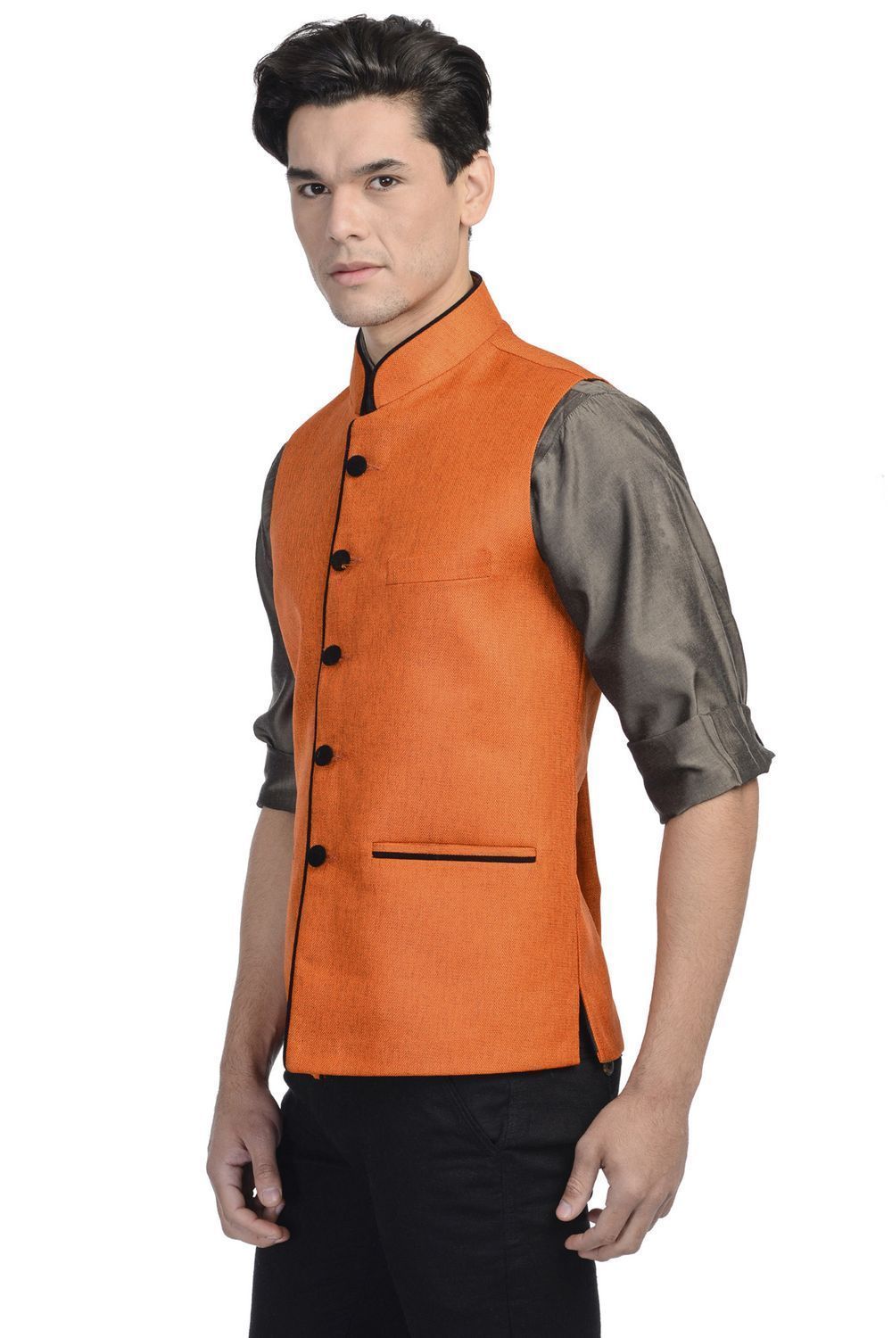 Rayon Orange Nehru Jacket