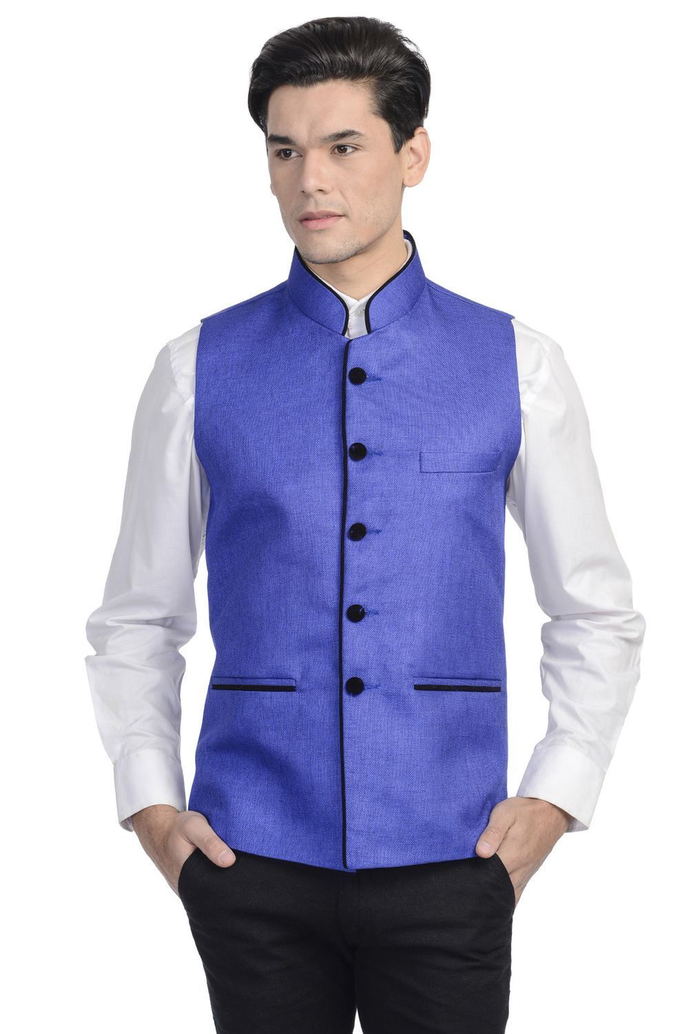 Rayon Blue Nehru Jacket