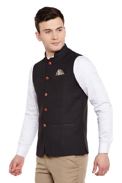 Linen Blend Black Nehru Jacket