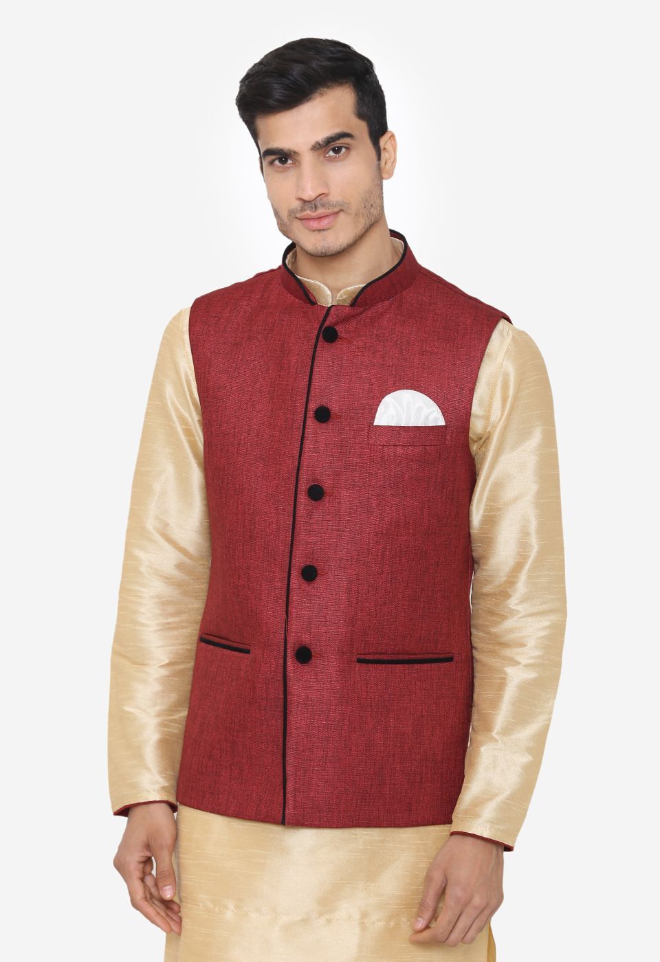 Rayon Red Nehru Modi Jacket