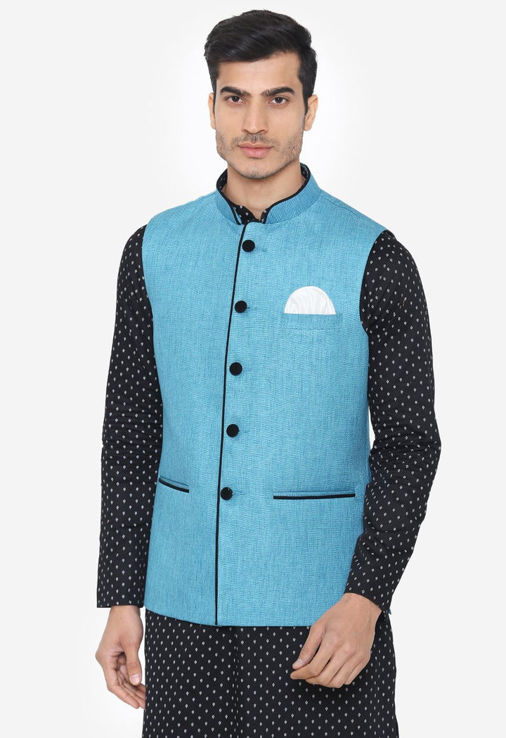 Rayon Blue Nehru Modi Jacket