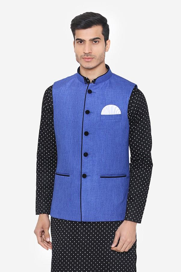Rayon Blue Nehru Modi Jacket