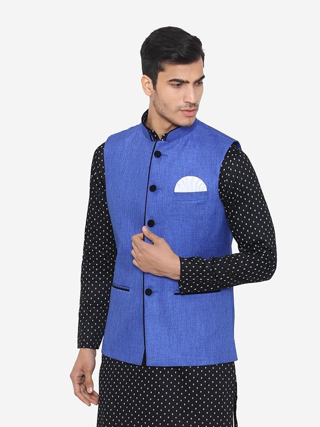 Rayon Blue Nehru Modi Jacket