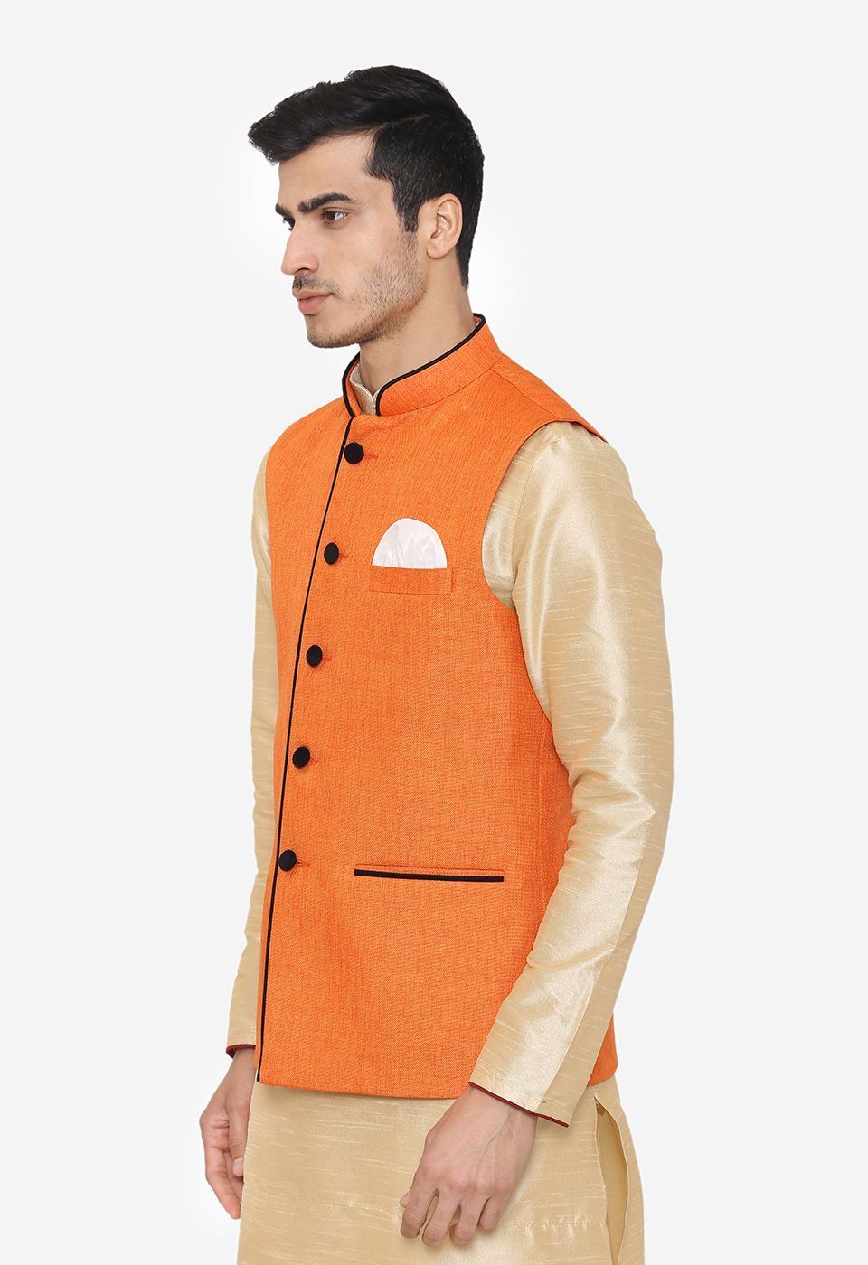 Rayon Orange Nehru Modi Jacket