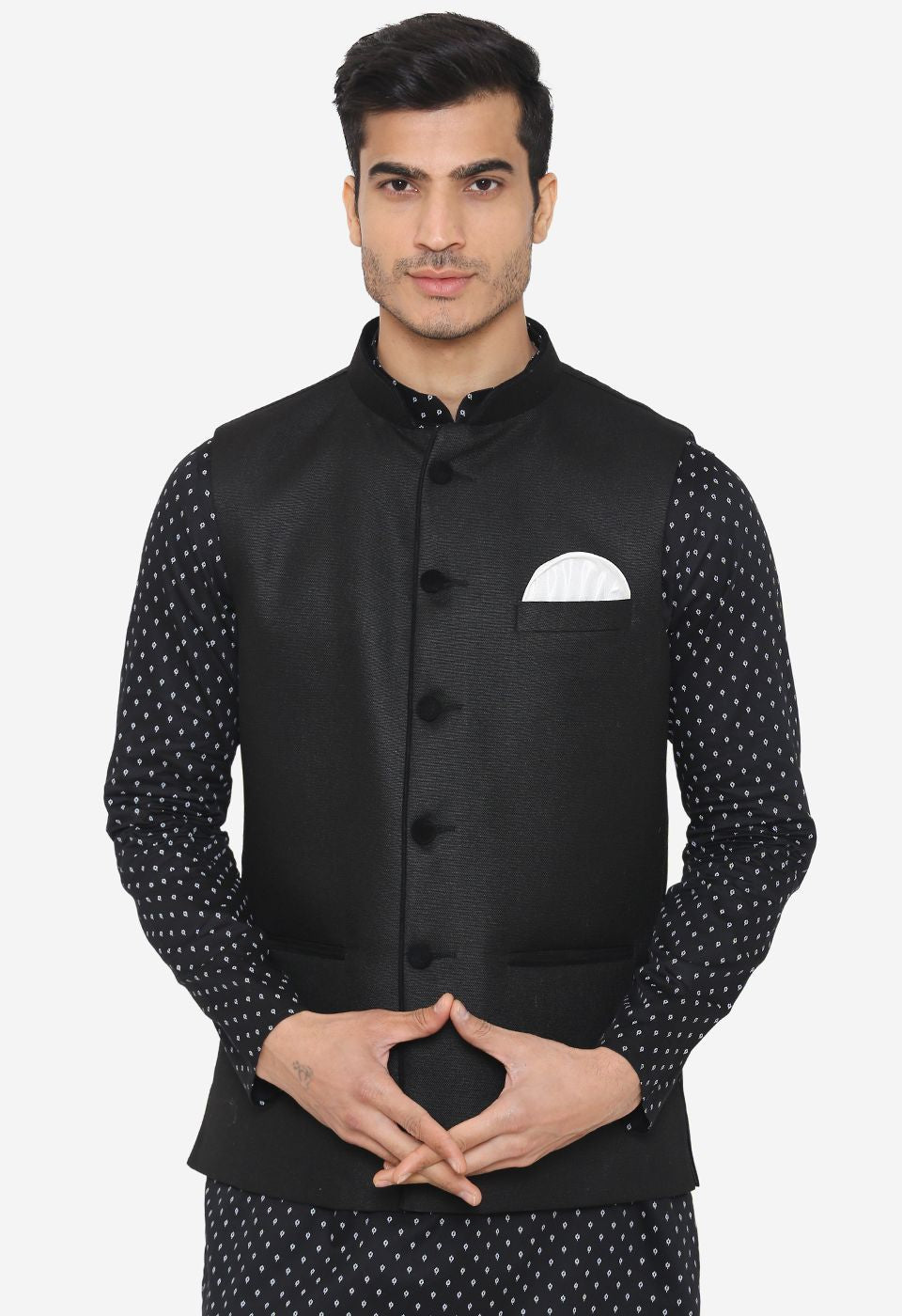 Rayon Black Nehru Modi Jacket