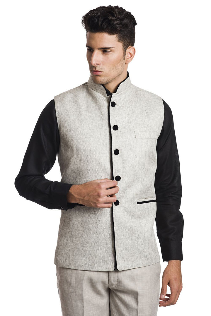 Rayon Silver Nehru Jacket