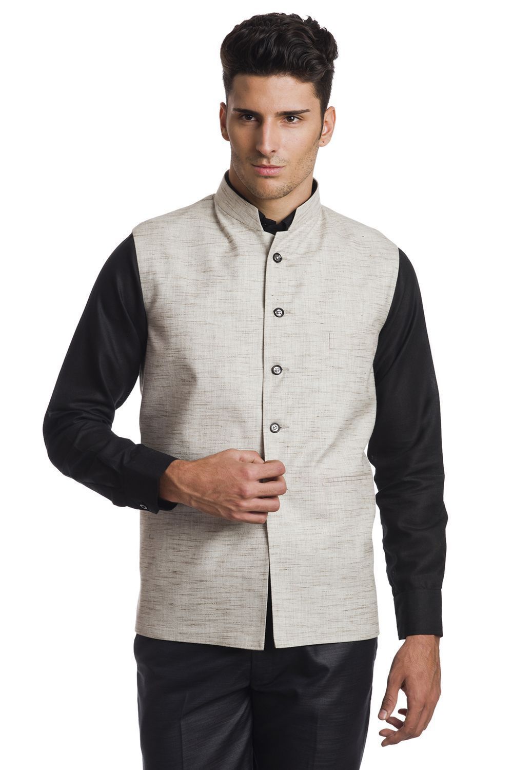 Linen Blend Beige Nehru Jacket