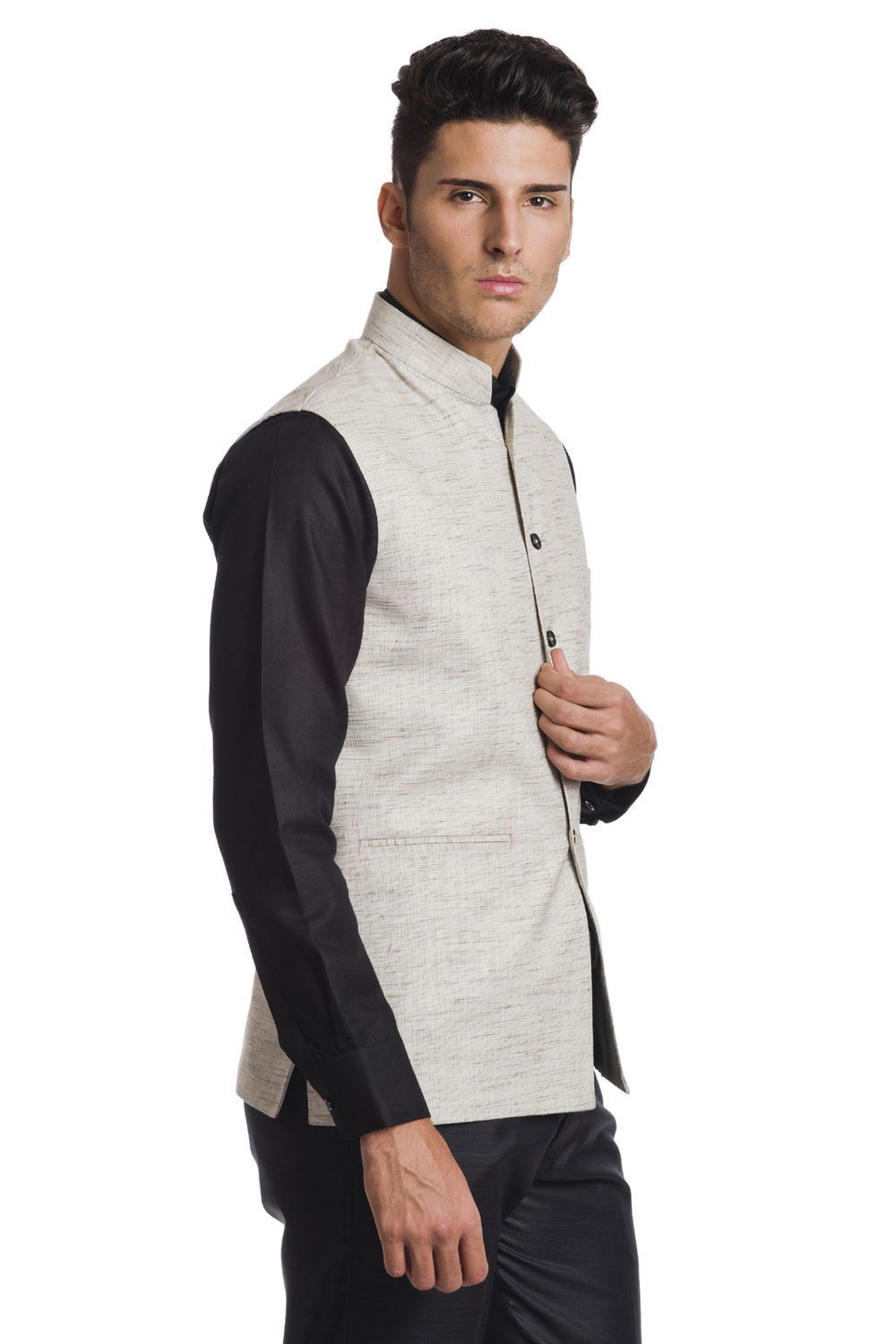 Linen Blend Beige Nehru Jacket